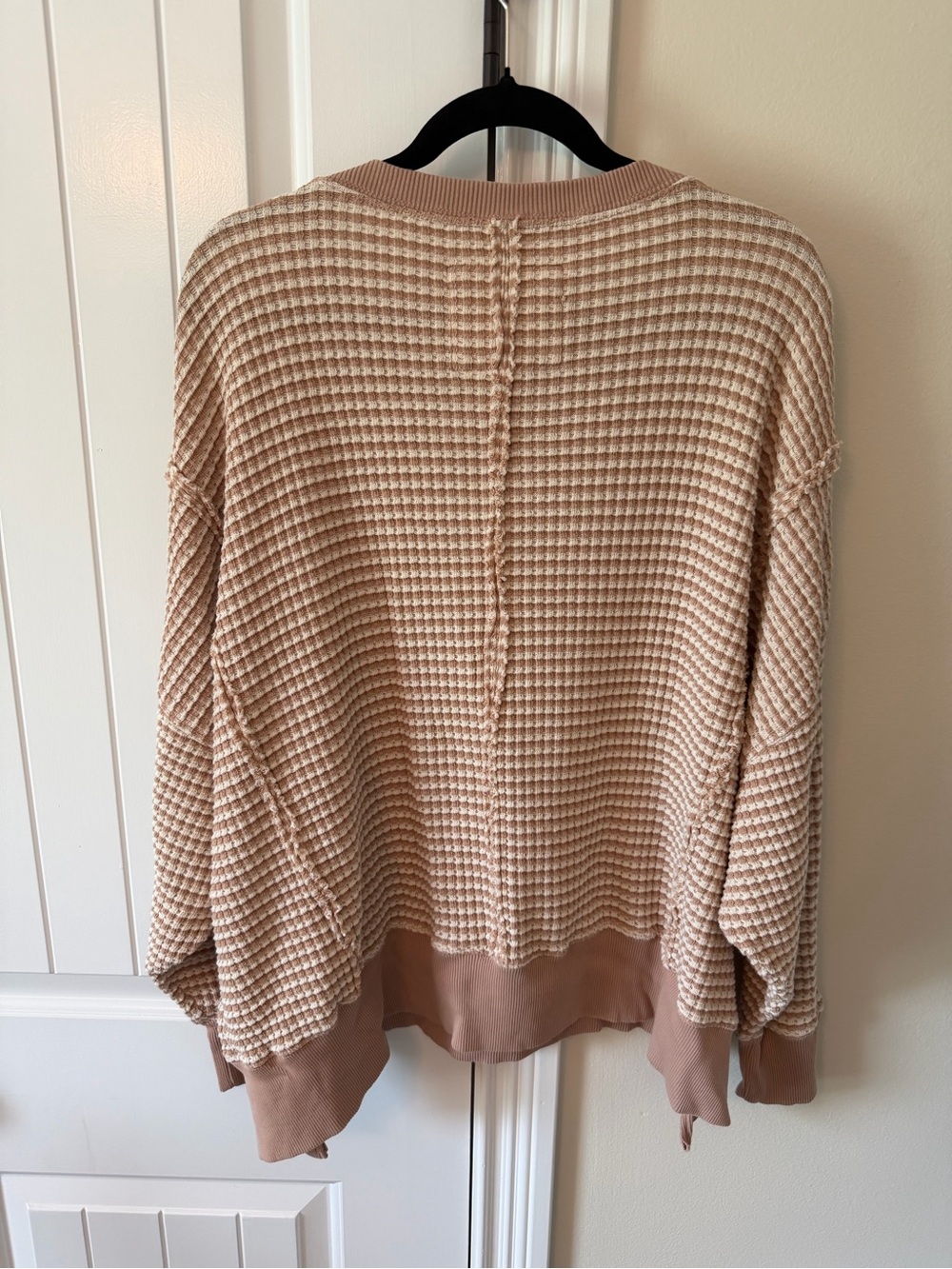 AE Oversized Beige Waffle-Knit Crewneck Sweater - Picture 5 of 5